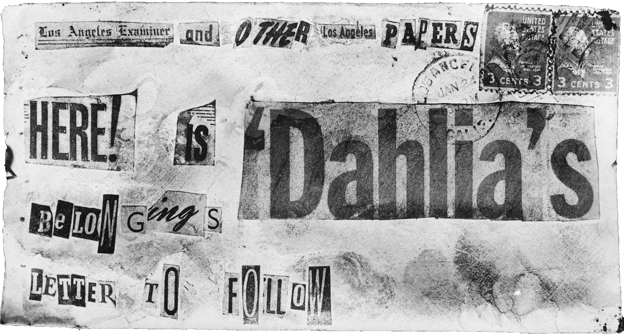 Envelope reading Here is Dahlia's belongings
